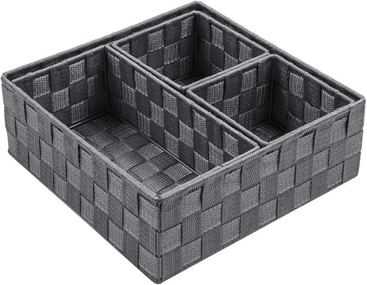 Posprica Woven Storage Baskets for Organizing, Small Baskets Cube Bin Container Tote Organizer Divider for Drawer, Closet, Shelf, Dresser, Set of 4(Dark Grey)