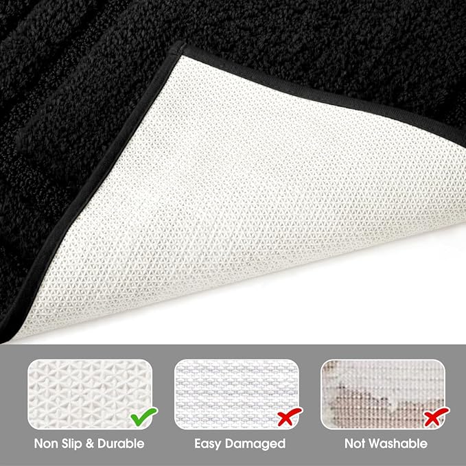 HOMEIDEAS Bathroom Rugs Sets 2 Piece, Super Soft and Absorbent Non Slip Microfiber U-Shaped Toilet Bath Mat Set (20"x32"+U20 x24, Black) | Super Soft and Absorbent Non Slip Microfiber Bath Rug，Machine Washable, for Bathroom, 20"x32"+U Shape 20"x24"