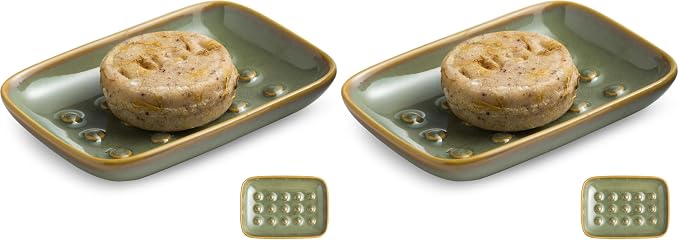 Soap Dish for Shower, Ceramic Soap Dish for Large Soap Bars, Non-Slip Soap Holder & Saver Tray with Floating Point Design for Bathroom, Shower, Kitchen Sink, Save Soap Loss (Pack of 2)