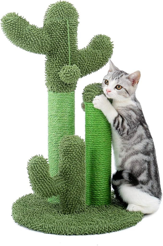 PAWZ Road Cat Scratching Post 23” Cactus Cat Scratcher with Toy Ball | Cactus Cat tree with 3 Sisal & Carpet Scratching Posts, Soft Carpet Base & Top, Interactive Ball for Indoor Cats
