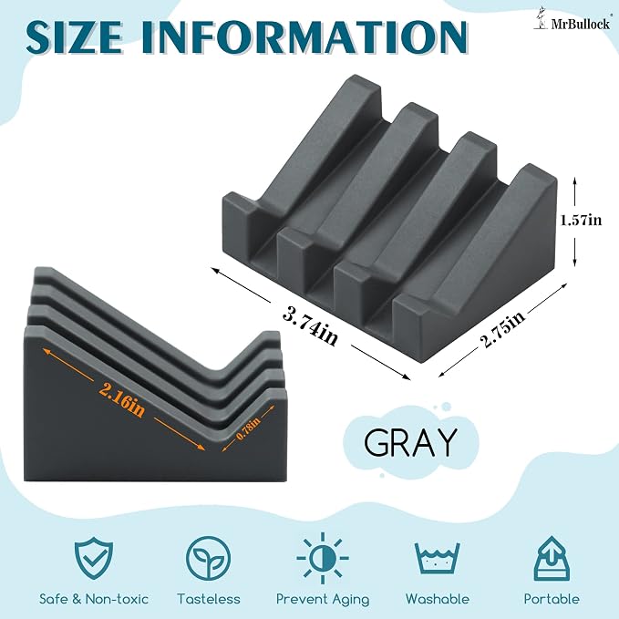 Self Draining Silicone Soap Dish Holder Waterfall Tray, 1 Pack Grey | Waterfall design drains fast to keep soap dry, non-slip silicone base anti slide, soap saver for bathroom & kitchen