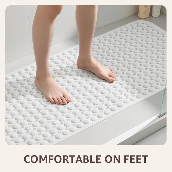 OTHWAY Bath Tub Shower Mat Non Slip, Bathtub Floor Liner Mats for Inside Shower Bathroom, Suction Cups and Drain Holes for Feet Scrubbing, Machine Washable, Soft on Feet, 35x16 Inch, White