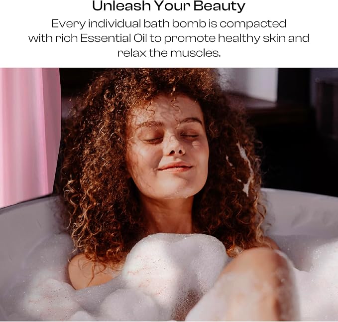 Rose Bath Bombs Gift Set for Women, 6 Pack with Whole Dried Rose | Romantic home spa relaxation, essential oils aromatherapy, birthday anniversary presents for mom, wife, girlfriend