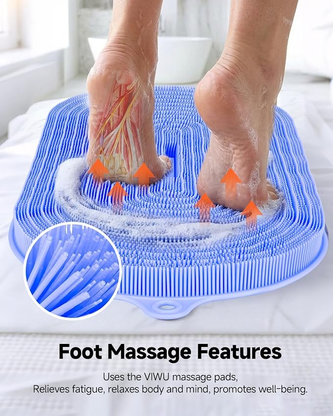 Shower Foot Scrubber Mat 21.3" x 14", Extra Large Silicone Foot Cleaner | Cleaner Brush, Exfoliate & Massage Feet Without Bending, 68 Non-Slip Suction Cups, Improve Foot Circulation & Appearance