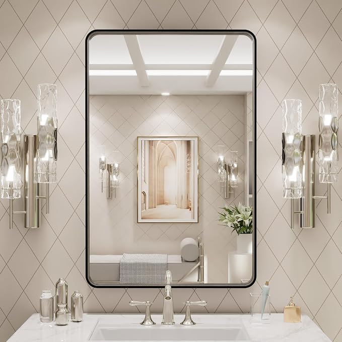 LOAAO 20X28 Inch Black Metal Framed Bathroom Mirror for Wall, Matte Black Bathroom Vanity Mirror Farmhouse, Anti-Rust, Hangs Horizontally or Vertically | Matte Black, Anti-Rust, Hangs Horizontally or Vertically