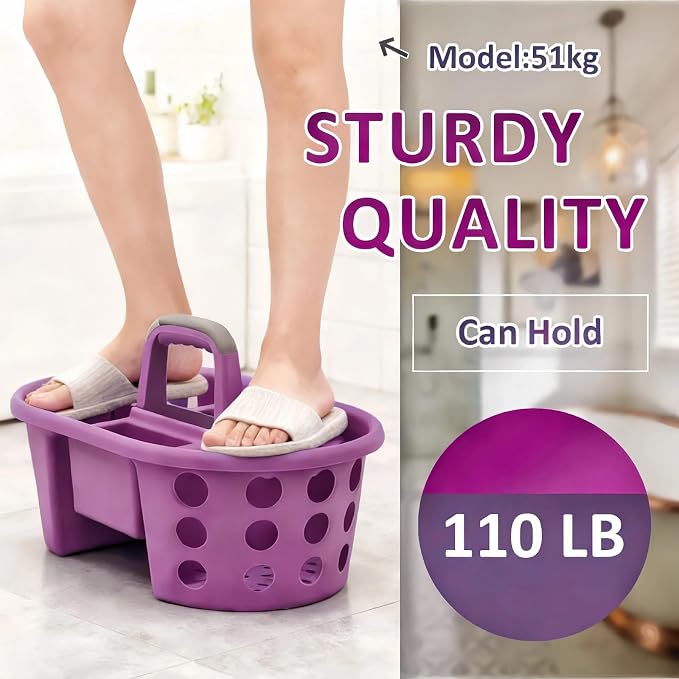 SIMPLYKLEEN Large Shower Caddy Portable 2PC - Made in USA Plastic Jumbo Size Dorm Storage Candy Tote with Handle Shower Organizer for Bathroom, Pantry, Kitchen, College Dorm, Orange/Purple