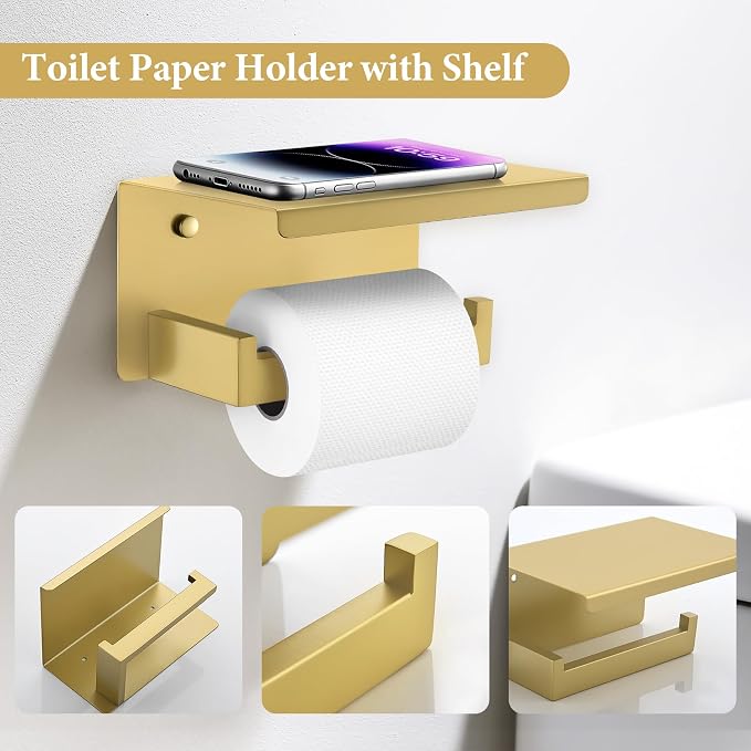 TURS Brushed Gold Bathroom Hardware Set 4-Piece Bath Towel Bar Set 24 Inch Stainless Steel Towel Holder Set for Bathroom Wall Mounted