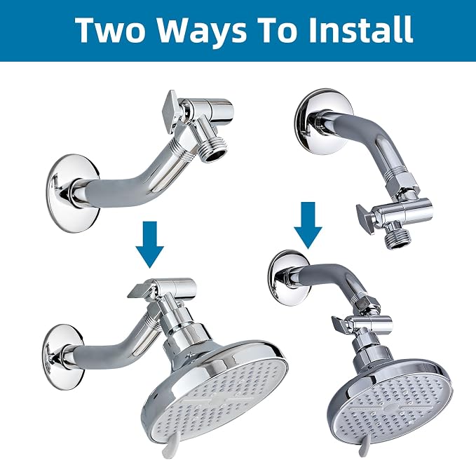 Metal Shower Head Elbow Adapter, 360 ° Adjustable Swivel Brass Showerhead Adapter Stainless Steel Shower