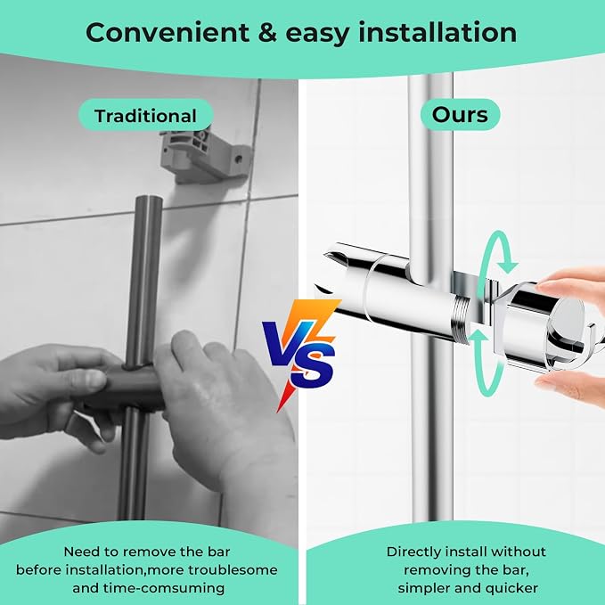 Shower Head Holder with 2 Hooks for 20.5-23.5mm Showerhead, Adjustable Shower Head Bracket for 16-27mm Sliding Rod, Chrome Plated Shower Holder Replacement