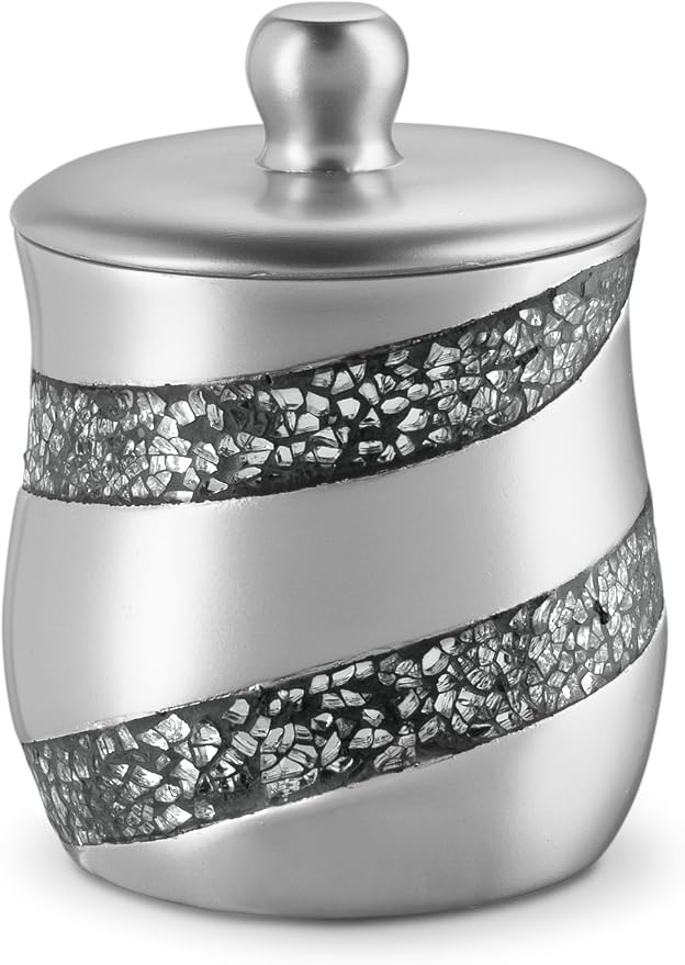 Creative Scents Silver Mosaic Qtip Holder for Bathroom - Decorative Cotton Ball Holder Jar - Durable Resin cotton Swab dispenser - Bathroom Accessories Vanity storage