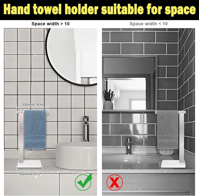Stainless Steel L-Shaped Hand Towel Holder, SUS304 Bathroom Towel Rack with Thickened Base for Countertop Vanity (Brush Nickel, Square Base)