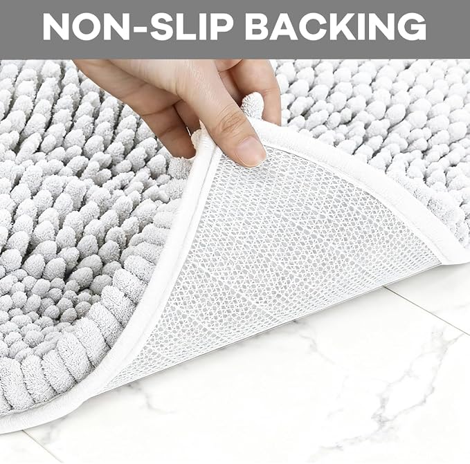RUN HELIX White Bathroom Rugs Sets 4 Piece with Toilet Lid Cover, Non Slip Bathroom Mats Extra Soft Chenille Bath Rugs Absorbent Shaggy Rugs Perfect Plush Mats U-Shaped Toilet Rug Batroom Set