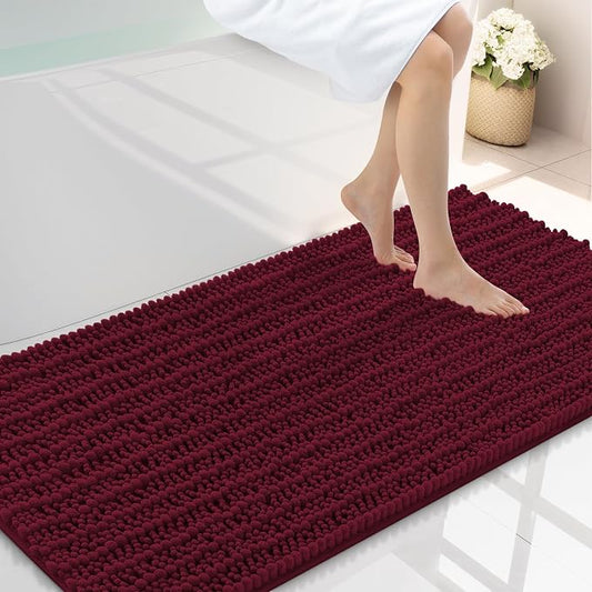 Smiry Bathroom Rugs 44X24, Extra Soft Rubber Backing Chenille Bath Mats | Burgundy Machine Washable Non Slip Quick Dry Bath Mats for Bathroom Floor, Tub, Shower, Home Decor Accessories