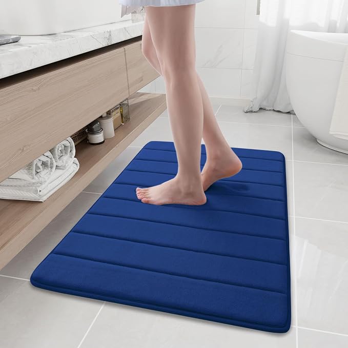 Buganda Memory Foam Bath Mat 35.4 x 24, Ultra Soft Absorbent Bathroom Rugs | Navy Blue, Machine Washable Quick Dry Bath Mats for Bathroom Floor, Shower and Tub, Home Decor Accessories