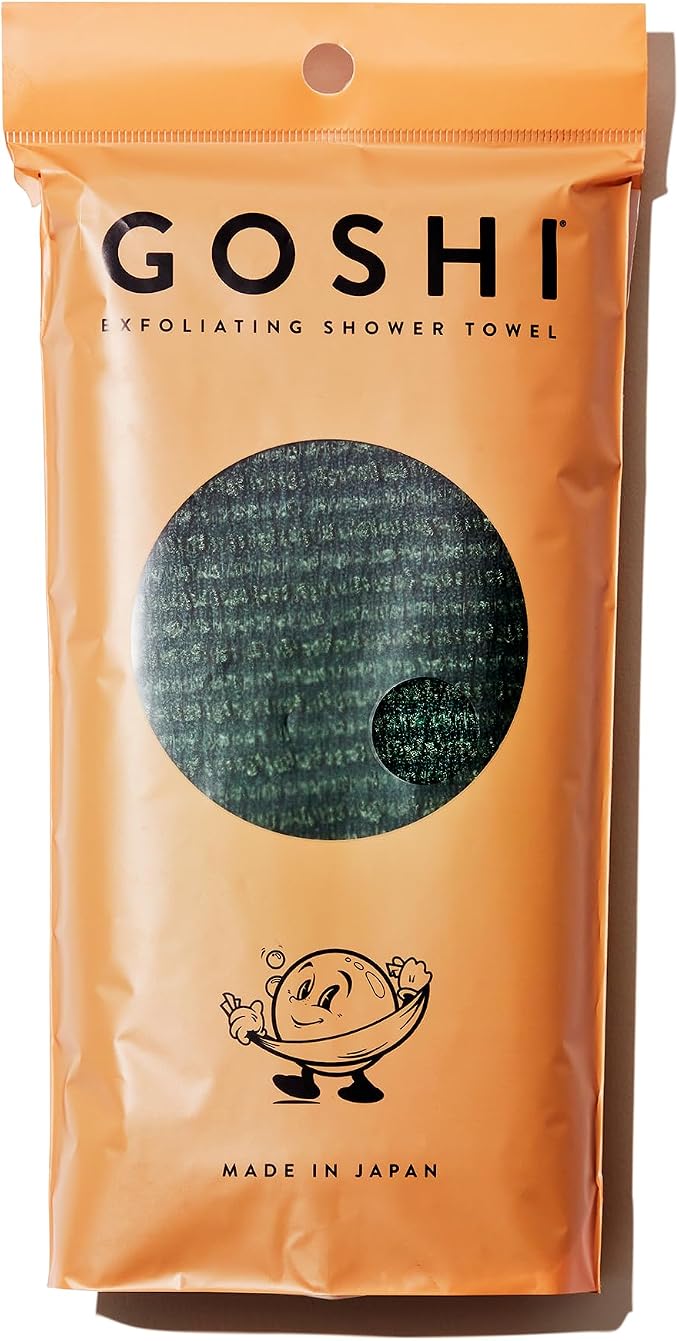 GOSHI Exfoliating Shower Towel - Long Body Scrubber, Green | rip-resistant, rapid-drying, exfoliating long washcloth for all skin types to eliminate back acne and maintain smooth skin