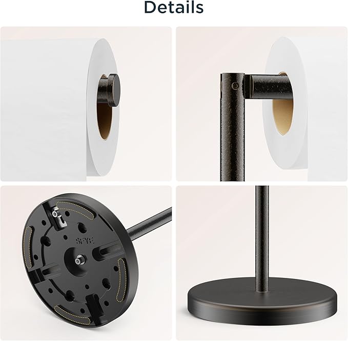FORIOUS Toilet Paper Holder Stand with 4 Rolls Storage, Oil Rubbed Bronze | Modern Freestanding SUS 304 Stainless Steel Bathroom Tissue Roll Organizer with Heavy Anti-Slip Weighted Base