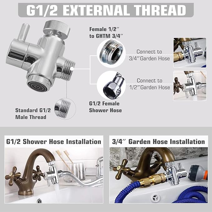 Brass Diverter Valve with Aerator, 3 Way Splitter with Male Thread Adapter, 360 Swivel Faucet Adapter for Sink Hose Attachment, Bathroom/Kitchen Faucet Connector (Chrome)