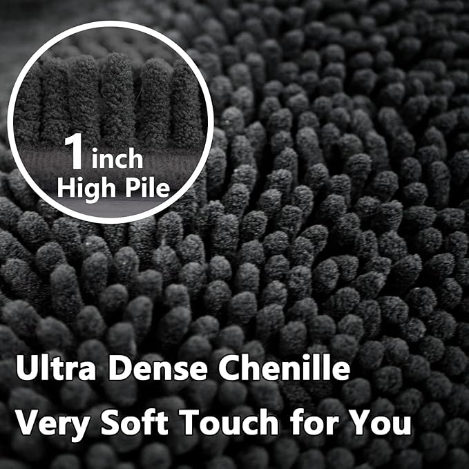 Bathroom Rug Sets 2 Piece, Extra Thick and Absorbent, Non-Slip, Machine Washable, Dry Quckily, Soft Cozy Plush, Used Under Shower Bathtub and Sink, Dark Grey