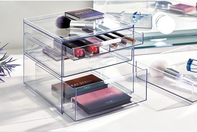 iDesign The Sarah Tanno Collection Tall Plastic Cosmetic Drawer Organizer, Clear