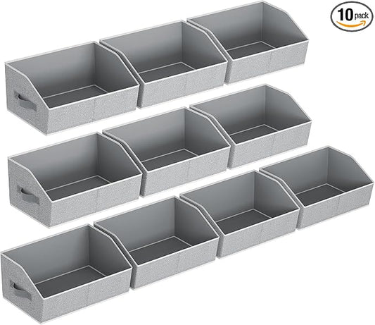 Homsorout Closet Baskets for Shelves Trapezoid - Decorative Storage Baskets with Handle, Closet Bins for Organization, Shelf Storage Bins for Clothes, Books, Home, Office, 10 Pack, Light Gray