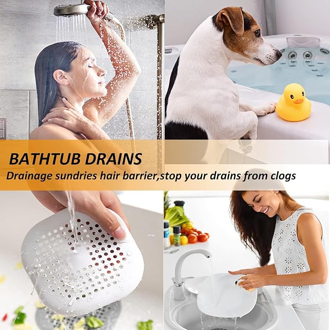 Bovinde Hair Drain Catcher,Square Cover for Shower 4 Pack (Jet Black) | Drainer Cover Silicone Hair Stopper with Suction Cups,Protector Accessories,Easy to Install Suit for Bathroom,Bathtub,Sink
