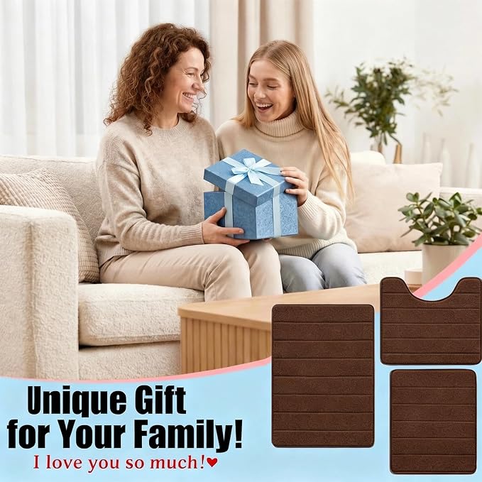 Memory Foam Bath Mat Set 3 Piece，Super Soft Absorbent Bathroom Rug Non Slip, Quick Dry,Machine Wash, Perfect Plush Bathroom Rugs,Home Decor Accessories,Coffee