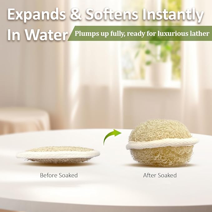 Premium Egyptian Natural Loofah Sponge 100% Plant-Based Exfoliating Body Scrubber Dye-Free Biodegradable Shower Pouf Deep Cleansing for Body Back and Face, Women & Men (3 Pack)