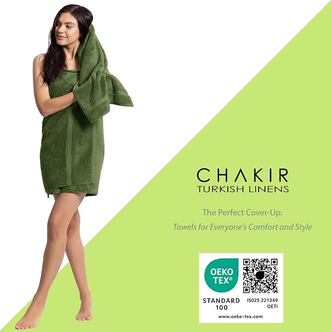 Chakir Turkish Linens 100% Cotton 4-Pack Bath Towels 27x54, Moss | 100% cotton bath towels, set of 4 at 27x54, OEKO-TEX certified, soft plush and absorbent