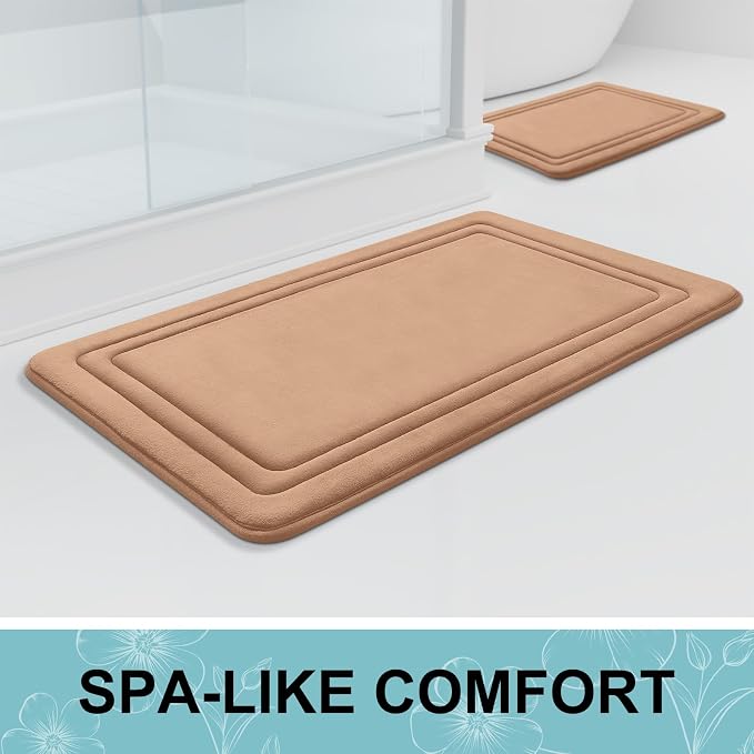 Grandaily Memory Foam Bath Mat Rug 24x16, Ultra Soft, Non-Slip and Absorbent Bathroom Rugs, Machine Wash Dry, Comfortable Bath Carpet for Bathroom Floor, Tub and Shower, Dark Beige