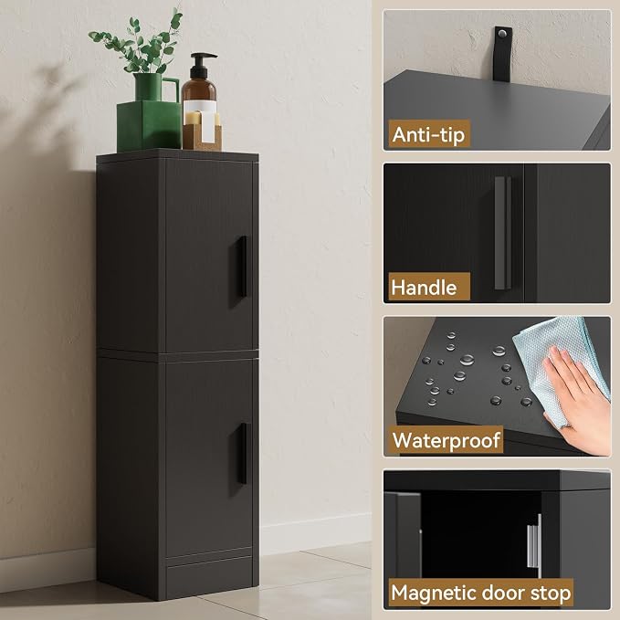 IBUYKE Small Bathroom Storage Cabinet, Narrow Floor Corner Cabinet with 2 Doors & Adjustable Shelf, Small Bathroom Organizer, Space-Saving Storage Solution for Toilet, Laundry Room UWBS002B
