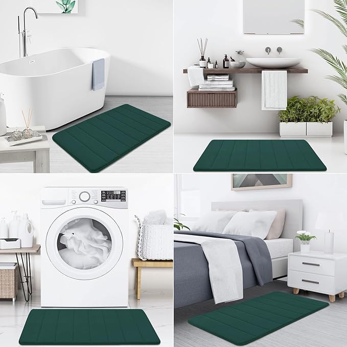 Buganda Memory Foam Bath Mat 30 x 20, Ultra Soft Absorbent Bathroom Rugs | Dark Green, Machine Washable Quick Dry Bath Mats for Bathroom Floor, Shower and Tub, Home Decor Accessories