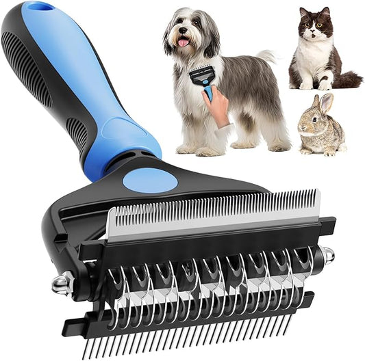 3-in-1 Professional Pet Grooming Brush for Dogs & Cats – Dematting Comb, Undercoat Rake & Deshedding Tool for Long & Short Hair, Heavy Shedding & Matted Fur (Blue)