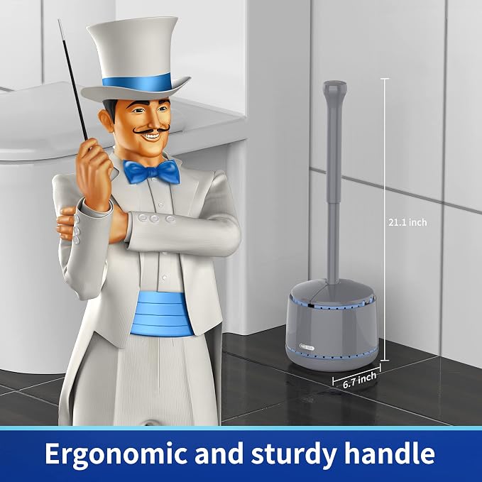 MR.SIGA Toilet Plunger with Holder, Plungers for Bathroom Heavy Duty, Gray | Automatic lid design, sturdy long handle, heavy duty toilet plunger and holder set, toilet clog remover