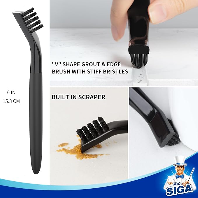 MR.SIGA Grout Cleaner Brush Set, Detail Cleaning Brush Set for Tiles, Sinks | Grout scub brush, small grout cleaning brush for crevice
