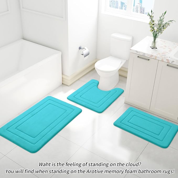 Arotive Memory Foam Bathroom Rug Mat 54x24, Ultra Soft and Absorbent Bath Mat, Machine Wash Dry, Comfortable Bath Rug Carpet for Bathroom Floor, Tub and Shower, Teal