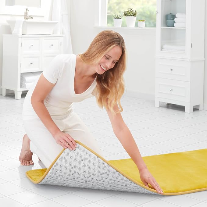 Memory Foam Bath Mat Non Slip Absorbent Super Cozy Velvet Bathroom Rug Carpet (24 inches X 48 inches, Mustard)
