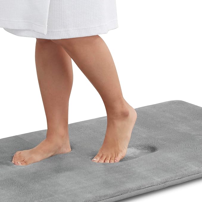 Memory Foam Bath Mat Non Slip Absorbent Super Cozy Velvet Bathroom Rug Carpet (24 inches X 48 inches, Grey)