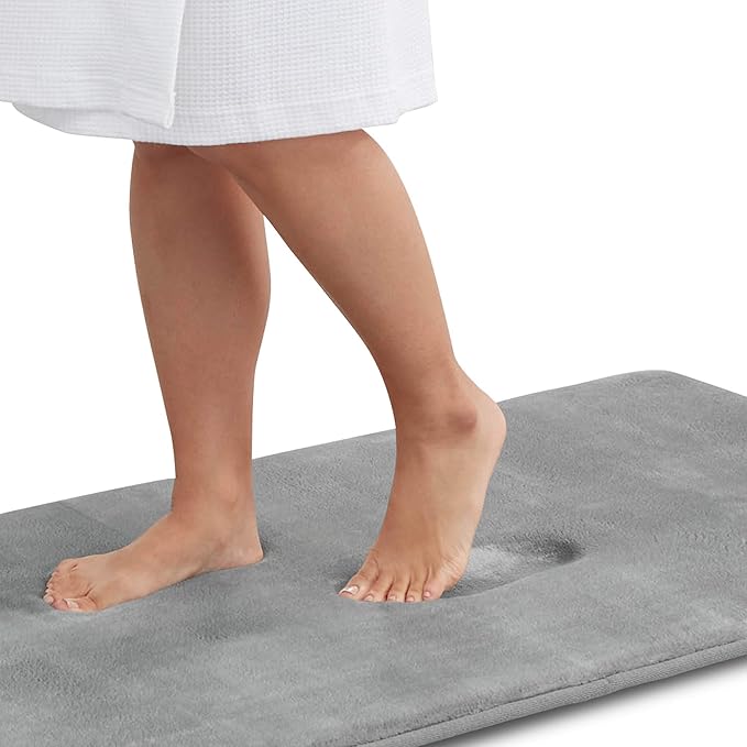Memory Foam Bath Mat Non Slip Absorbent Super Cozy Velvet Bathroom Rug Carpet (60 inches X 24 inches, Grey)