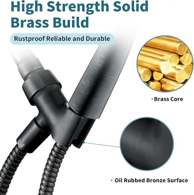 BRIGHT SHOWERS All Metal Handheld Shower Head Holder, Adjustable Shower Arm Mount with 360 Degree Rotatable Brass Ball Joint and Hose Connector, Universal Wall Hook Bracket, Oil Rubbed Bronze