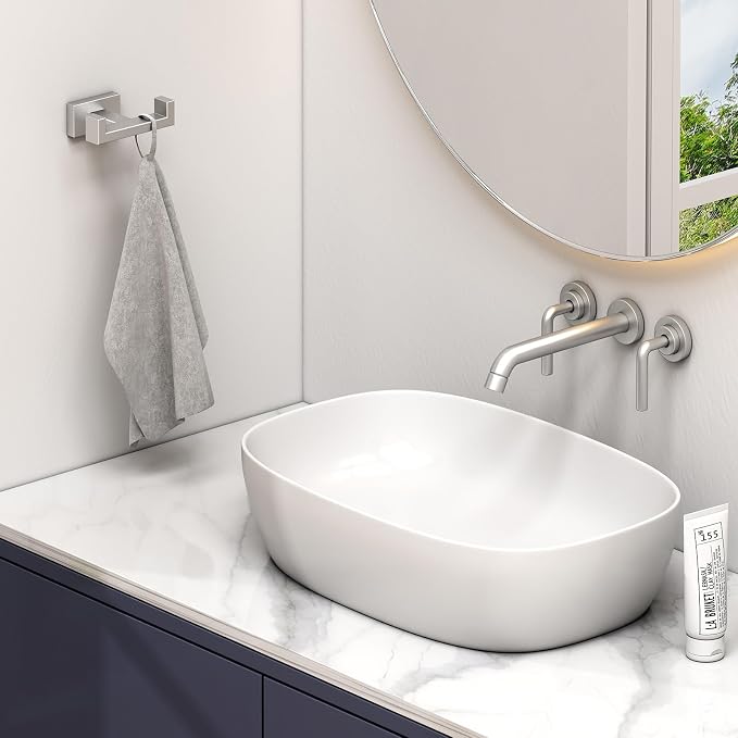 Angle Simple Towel Hook for Bathroom, SUS 304 Stainless Steel Double Robe Coat Hook, Hand Towel Hanger Wall Mount, Brushed Nickel