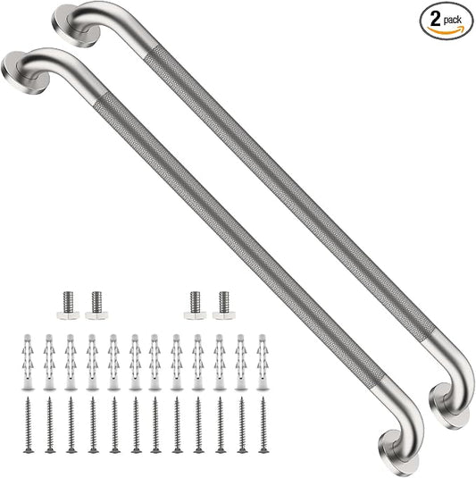 2 Pack Shower Grab Bar 32 Inch, ZUXET Brushed Nickel Handicap Grab Bar w/Knurled Grip, 304 Stainless Steel Bathroom Handrail for Toilet, Shower, Bathtub, Wall Mounted Anti-Slip Support Bar for Seniors