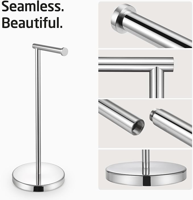 KES Freestanding Toilet Paper Holder with Weighted Base, Polished Silver | 304 Stainless Steel, Cement-Filled Base, Anti-Slip Pad, 20.2" H, Fits All Roll Sizes, Easy 1-Min Assembly