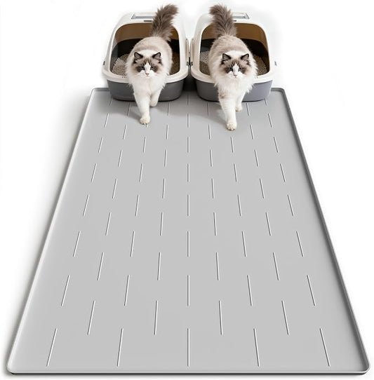 Pieviev Extra Large Silicone Litter Box Mat, Easy to Clean, 40'' x 28'' | Extra-Large Coverage Area Litter Mat, Soft on Kitty Paws, Grooves Reduce Waste, Raised Edges Trap Urine and Spills.