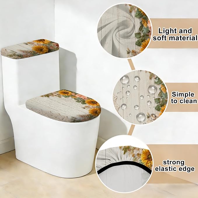 2 pack Toilet Lid Cover & Tank Lid Cover,Fits Standard & Elongated Toilet | Soft Stretchable Fabric,Machine Washable,Decorative Bathroom Protective Covers
