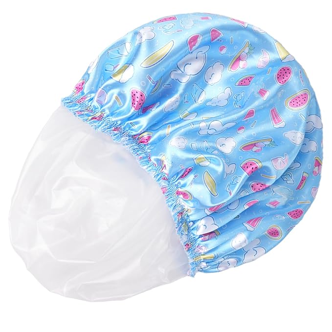 Shower Caps for Women, 4 PCS Reusable Waterproof Bath Cap | Double Layer, Washable, Wide Elastic Band, Holds Long Hair, Caps for Bath Accessories, Spa, Travel Home - Watermelon