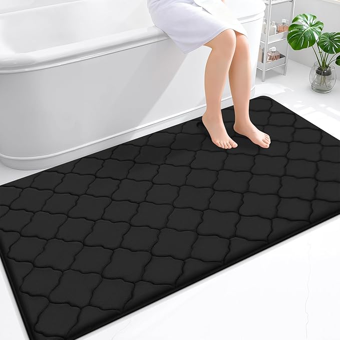 OLANLY Memory Foam Bath Mat Rug 59x34, Ultra Soft Bathroom Rugs, Black | Thick Absorbent Carpet, Non-Slip Backing, Machine Washable, for Bathroom Floor, Tub, Shower and Home Decor Accessories