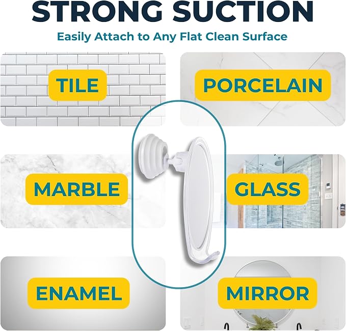 HONEYBULL Fogless Shower Mirror for Shaving with Suction Mount, White | Shatterproof Acrylic Bathroom Accessory With 360 Swivel & Built-in Razor Hook, Clear Reflection in Steam & No-Drill Setup