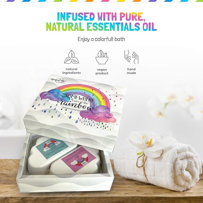 Bath Bombs for Kids, Natural Magic Rainbow BathBombs w/Organic Ingredients | Moisturizing Unicorn Bath Bombs w/Vibrant Colors & Rich Bubbles, Cloud Bath Bombs, Birthday Gifts for Kids, Girls, Boys