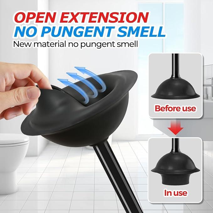 FORASTO 3 Packs Toilet Plunger with Holder for Bathroom Cleanup, Black | Bathroom Essentials for Apartment, Cleaning Supplies, Home Essentials, Bathroom Decor, Bathroom Accessories