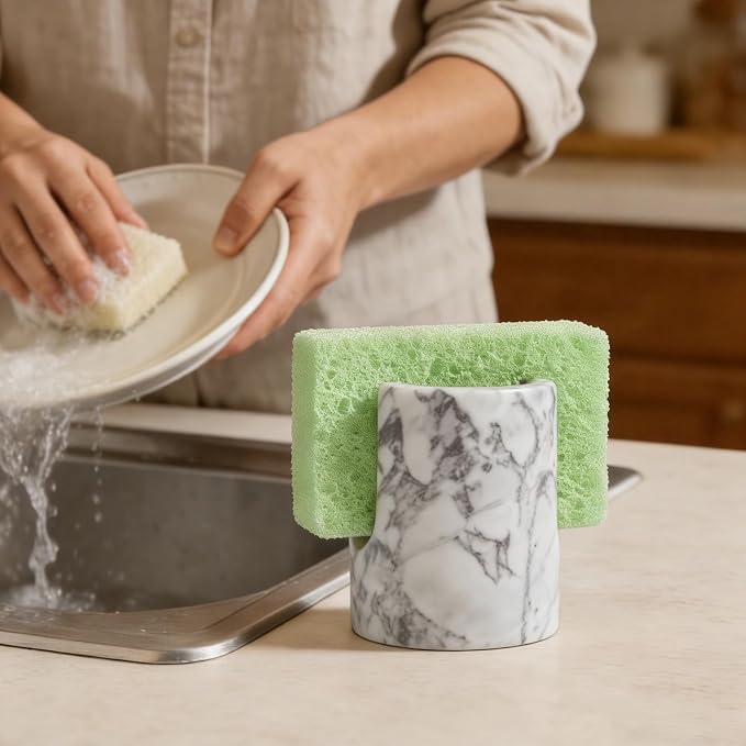 Marble Sponge Holder, Cloudy Gray | Kitchen Sink, Rustic Farmhouse Decor, Dish Sponge Caddy